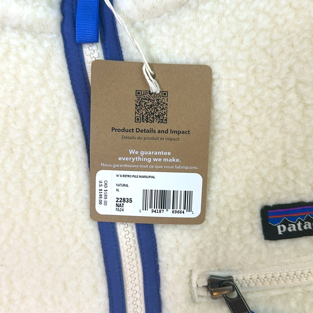 NWT.PATAGONIA.SIZE XL..Cream Fleece with Blue Accents - Picture 6 of 14